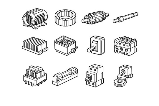 Relay circuit contactor fuse stator icon generation housing image core simple vector