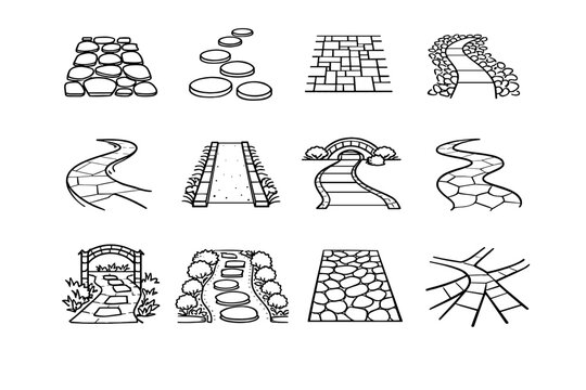 Curved vector icon circulation form structure walkway garden pathway navigation path planning