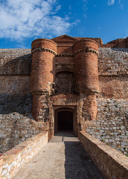 Exterior architecture of the fortress of Salses in the Pyr&eacute;n&eacute;es-Orientales, Occitanie, France