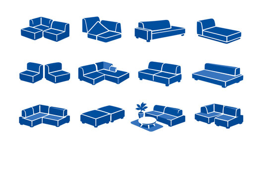 Generation sofa compact form modular image cushions simple vector footprint icon lounge