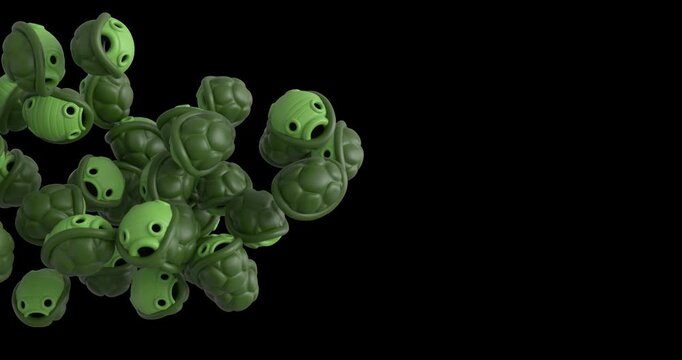 3D cartoon grenade transition animation with multiple grenade objects entering from the left side of the screen and exiting on the right. Ideal for action, military, game, and motion graphics projects