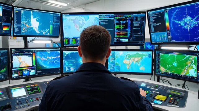 Person in uniform working at control room