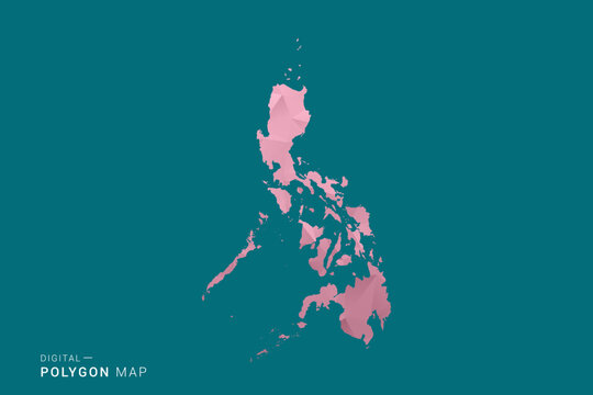 Philippines polygon map vector illustration in low poly geometric style, soft pastel colors with pink and teal green tones, clean silhouette on solid background, ideal for infographic.