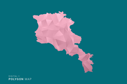 Armenia polygon map vector illustration in low poly geometric style, soft pastel colors with pink and teal green tones, clean silhouette on solid background, ideal for infographic.
