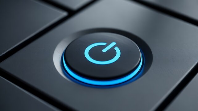 Close-up of blue power button on black keyboard