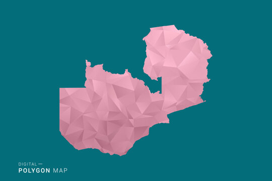 Zambia polygon map vector illustration in low poly geometric style, soft pastel colors with pink and teal green tones, clean silhouette on solid background, ideal for infographic.