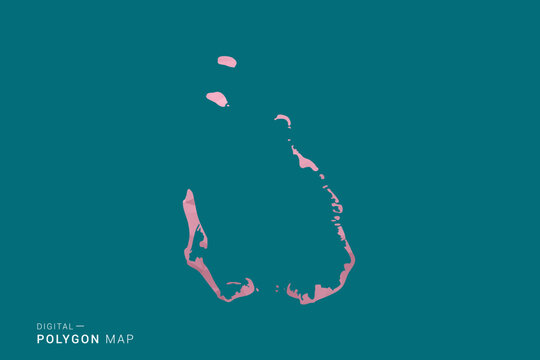 Cocos Islands polygon map vector illustration in low poly geometric style, soft pastel colors with pink and teal green tones, clean silhouette on solid background, ideal for infographic.