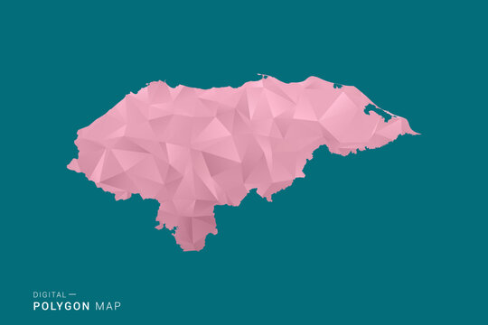 Honduras polygon map vector illustration in low poly geometric style, soft pastel colors with pink and teal green tones, clean silhouette on solid background, ideal for infographic.