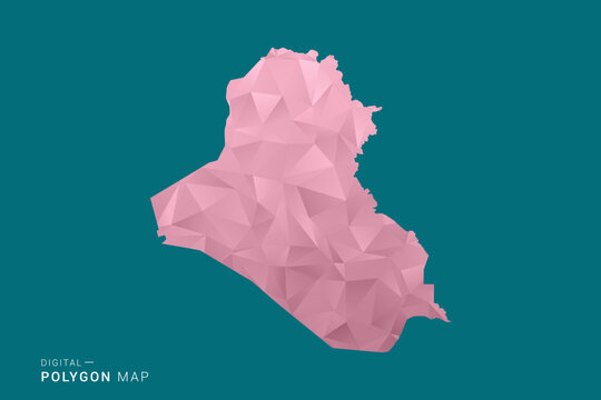 Iraq polygon map vector illustration in low poly geometric style, soft pastel colors with pink and teal green tones, clean silhouette on solid background, ideal for infographic.