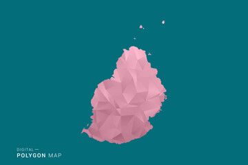 Mauritius polygon map vector illustration in low poly geometric style, soft pastel colors with pink and teal green tones, clean silhouette on solid background, ideal for infographic. © Whatever