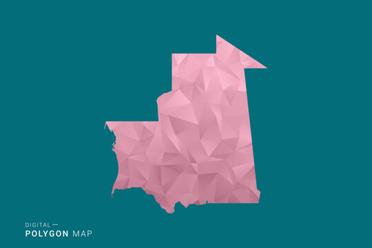 Mauritania polygon map vector illustration in low poly geometric style, soft pastel colors with pink and teal green tones, clean silhouette on solid background, ideal for infographic.