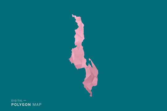 Malawi polygon map vector illustration in low poly geometric style, soft pastel colors with pink and teal green tones, clean silhouette on solid background, ideal for infographic.