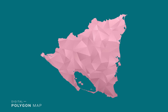 Nicaragua polygon map vector illustration in low poly geometric style, soft pastel colors with pink and teal green tones, clean silhouette on solid background, ideal for infographic.