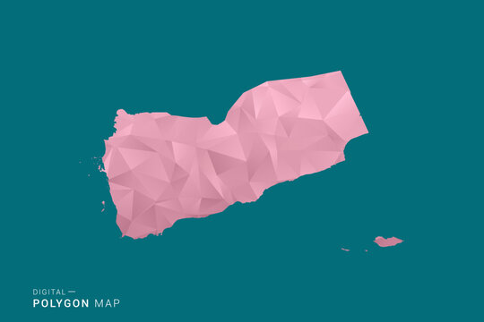 Yemen polygon map vector illustration in low poly geometric style, soft pastel colors with pink and teal green tones, clean silhouette on solid background, ideal for infographic.