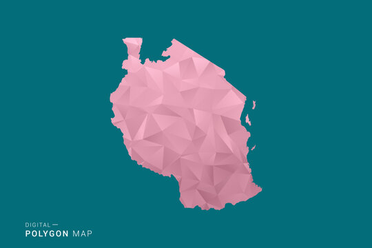 Tanzania polygon map vector illustration in low poly geometric style, soft pastel colors with pink and teal green tones, clean silhouette on solid background, ideal for infographic.