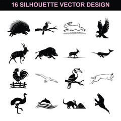 Vector silhouette collection of various wild animals and birds design © AbdullahAl