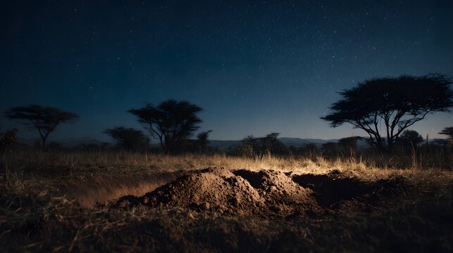 Under star of African savannah secret traditional ugali lie hidden beneath earth clean professional stock photo sharp macro photography style cinematic realism ultra photorealistic no text no