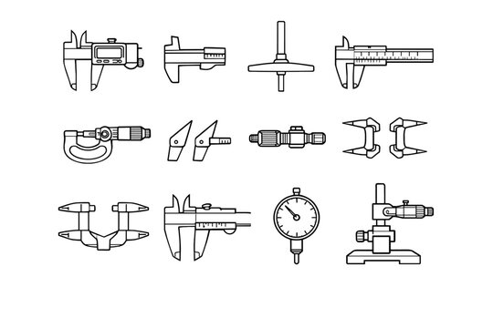 Vector vernier instrument rod generation image icon simple locking outline mechanical body