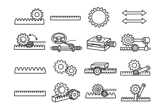 Rack icon track straight mechanical motion simple interaction vector tool gear image