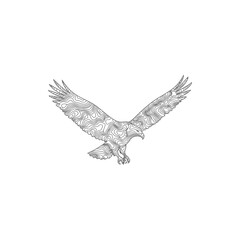 Fototapeta premium Eagle in flight with patterned wings and body isolated on transparent background vector