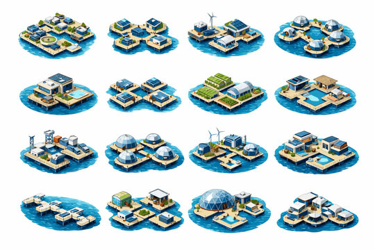 Adaptive structures icon vector overview concept modules platforms simple floating collection generation