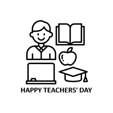 Happy teachers day illustration with student teacher book apple