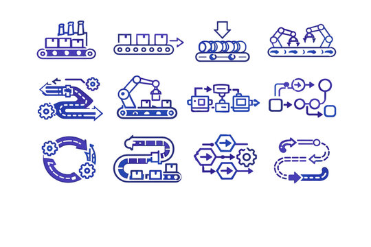 Vector image icon conveyor system path flow automated processing badge simple generation
