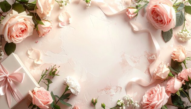 Elegant Rose and Carnation Floral Frame with Copy Space
