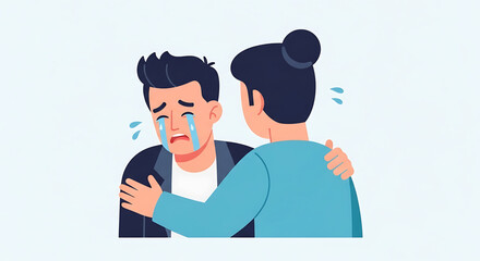 Fototapeta premium A woman comforts a crying man in a moment of emotional support and empathy.
