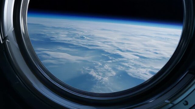 View of Earth from spacecraft window, outer space, planet horizon, orbital perspective, space travel, astronomy, cosmic exploration, futuristic vision