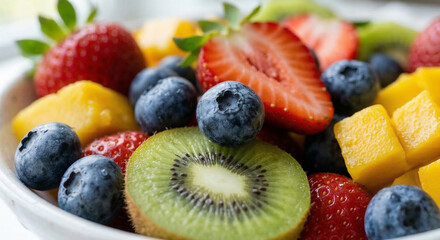 Obraz premium Vibrant Macro Close-Up of Mixed Fresh Fruit Bowl