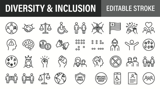 Diverse group of people coming together in unity and solidarity black and white illustration social inclusion concept