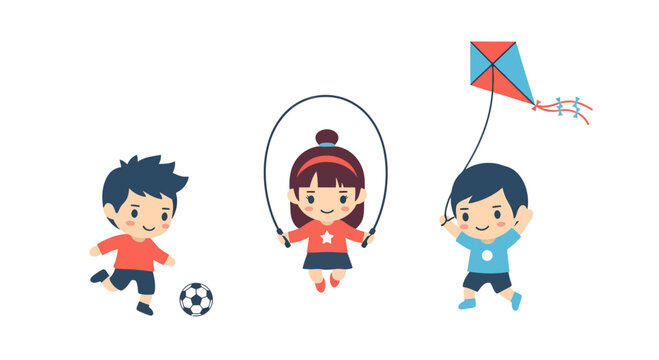 Joyful playtime scenes featuring children engaged in outdoor activities with a kite