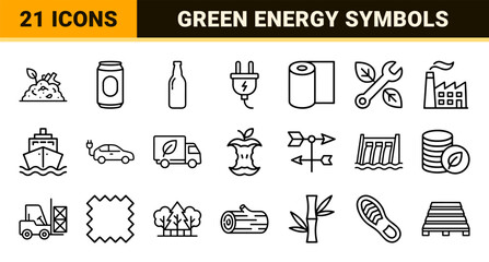 Fototapeta premium Ultra-Minimalist Monoline Circular Economy Icons featuring Geometric Line Art Symbols for Sustainable Logistics and Green Energy Solutions