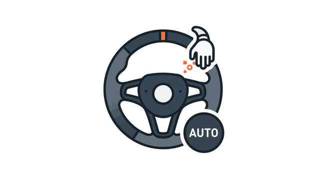 Hand on Automatic Car Steering Wheel.