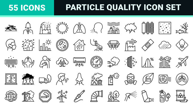 Particle Pollution and Air Quality Monitoring Ultra-Minimalist Monoline Icons for Environmental Health and Industrial Smog Control Systems