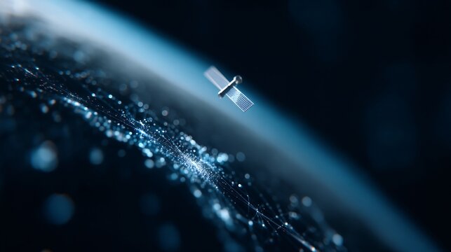 satellite orbiting planet earth, global communication technology, space science background