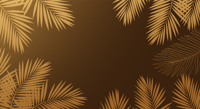 Elegant golden palm leaves frame a rich brown gradient background for a luxurious feel