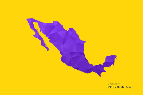 Mexico Map - Low poly polygon map in vibrant purple gradient on bold yellow background, modern minimal geometric style, clean digital vector illustration.
