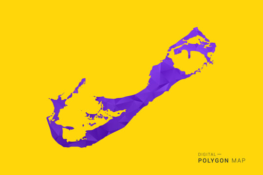 Bermuda Map - Low poly polygon map in vibrant purple gradient on bold yellow background, modern minimal geometric style, clean digital vector illustration.