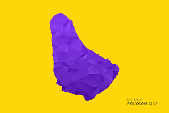 Barbados Map - Low poly polygon map in vibrant purple gradient on bold yellow background, modern minimal geometric style, clean digital vector illustration.