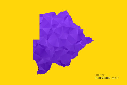 Botswana Map - Low poly polygon map in vibrant purple gradient on bold yellow background, modern minimal geometric style, clean digital vector illustration.