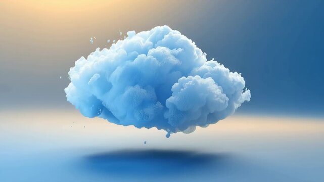 Fluffy blue cloud floating over soft gradient background with gentle shadow and serene misty