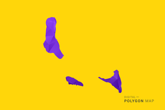 Comoros Map - Low poly polygon map in vibrant purple gradient on bold yellow background, modern minimal geometric style, clean digital vector illustration.