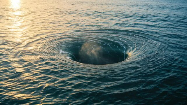 Mysterious Ocean Vortex: The image shows a captivating ocean vortex, a swirling mass of water. A visual symphony of nature's power. It draws the viewer in, invoking both awe and wonder.