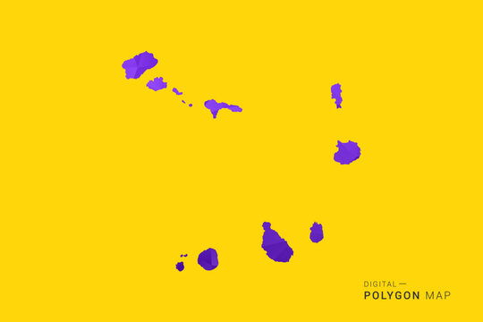 Cabo Verde Map - Low poly polygon map in vibrant purple gradient on bold yellow background, modern minimal geometric style, clean digital vector illustration.