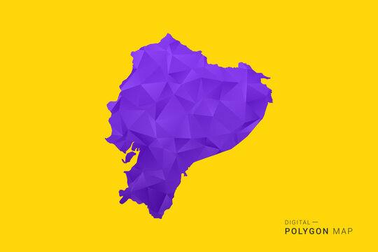 Ecuador Map - Low poly polygon map in vibrant purple gradient on bold yellow background, modern minimal geometric style, clean digital vector illustration.