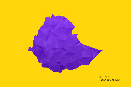 Ethiopia Map - Low poly polygon map in vibrant purple gradient on bold yellow background, modern minimal geometric style, clean digital vector illustration.