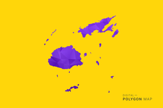 Fiji Map - Low poly polygon map in vibrant purple gradient on bold yellow background, modern minimal geometric style, clean digital vector illustration.