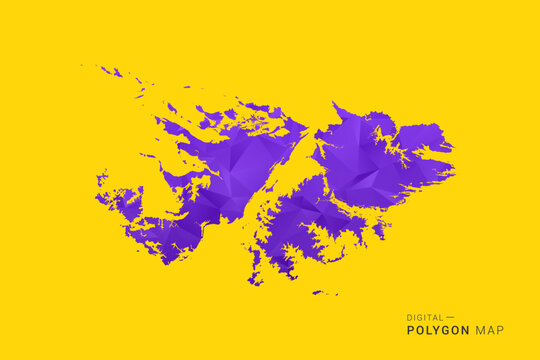 Falkland Islands Map - Low poly polygon map in vibrant purple gradient on bold yellow background, modern minimal geometric style, clean digital vector illustration.